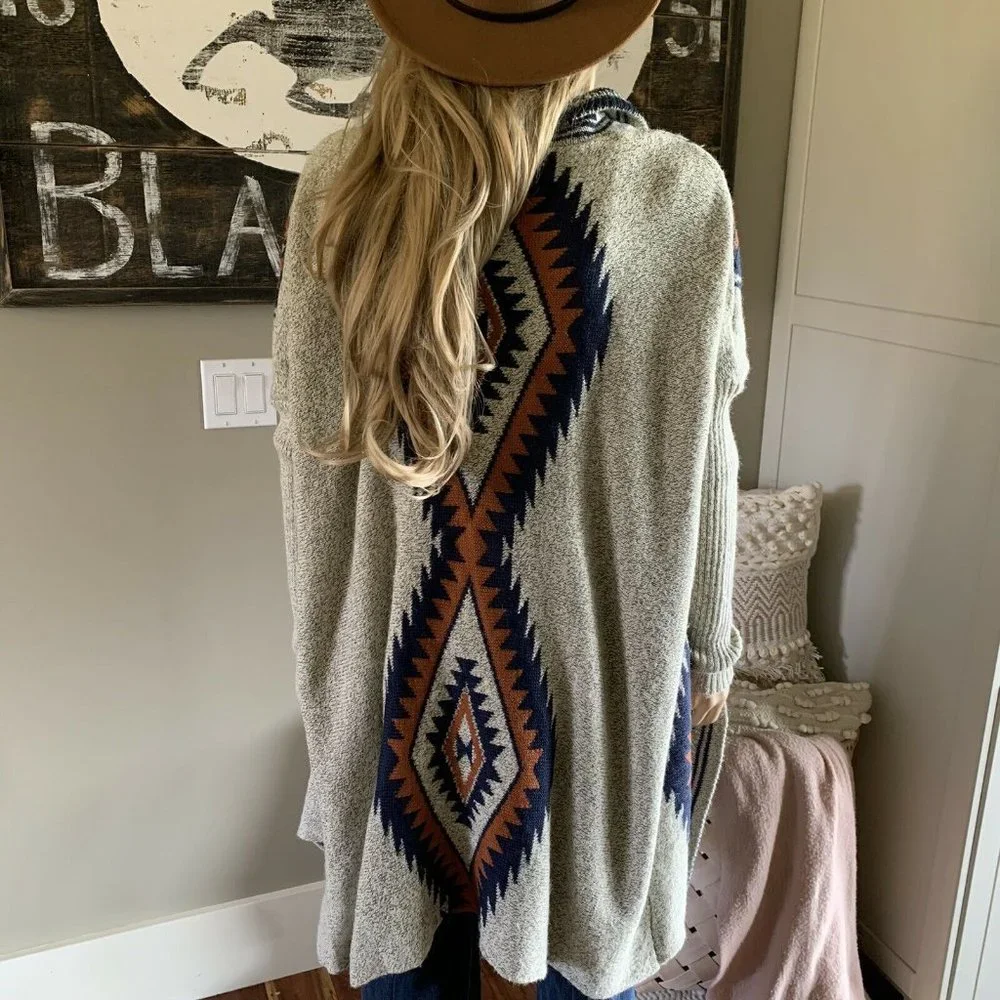 New Native Tribal Print Boho Western Cardigan Sweater - Picture 5 of 7